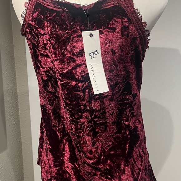 Paparazzi Red Velvet Tank Top with Lace Trim - Picture 4 of 9